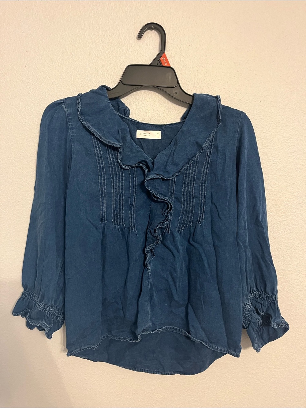 LC Lauren Conrad Indigo Ruffled Pintuck Blouse